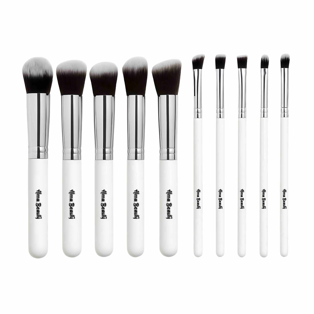[ABA026] KIT DE BROCHAS KABUKI BLANCAS X10 UNIDADES ALMA BEAUTY